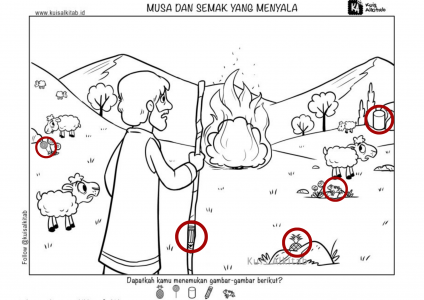 Cari Gambar Tersembunyi Musa dan Semak Belukar yang Menyala