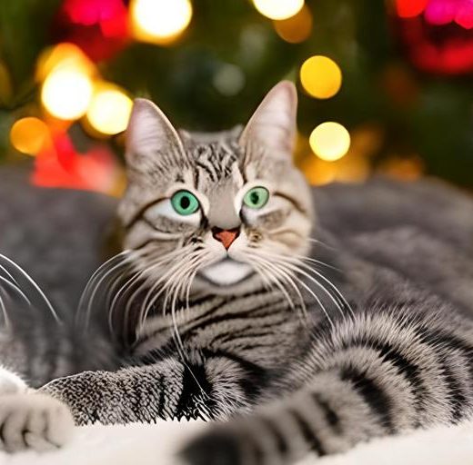 Kucing di bawah pohon natal