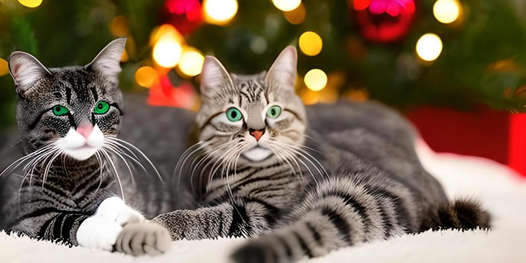 Kucing di bawah pohon natal