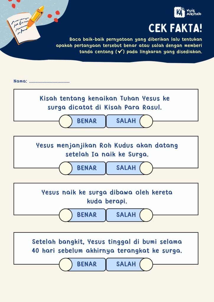 Materi Aktivitas Kenaikan Tuhan Yesus dan Pentakosta